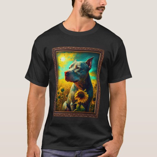 Pitbull schilderij Zonnebloem Moeder Moeder Vrouwe T-shirt (Voorkant)