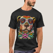 Pitbull Skull Dog Day of the Dead-Sugar Skull Dog T-shirt (Voorkant)