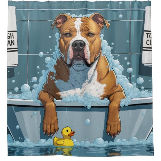 Pitbull Sloppy Sleepy Schattige Grappig Douchegordijn (Voorkant)