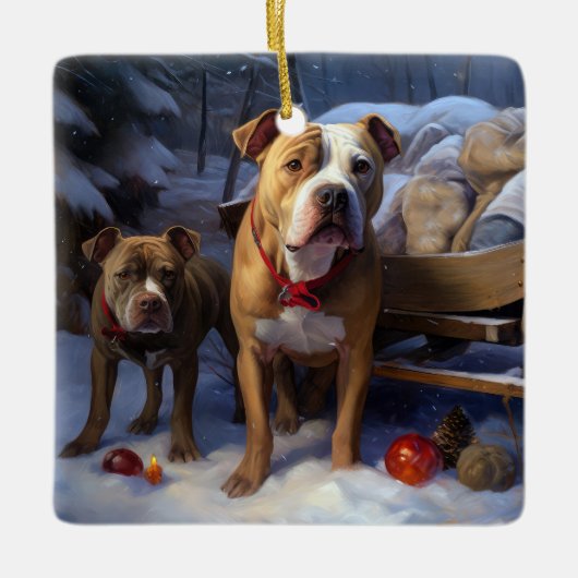 Pitbull Sneeuw Slede Kerst Decoratie (Voorkant)