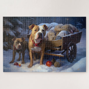 Pitbull Sneeuw Slede Kerst Decoratie Legpuzzel