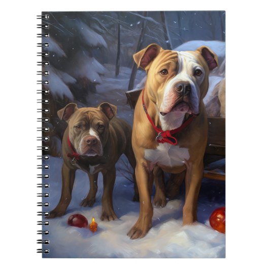 Pitbull Sneeuw Slede Kerst Decoratie Notitieboek (Voorkant)