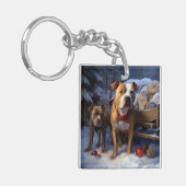 Pitbull Sneeuw Slede Kerst Decoratie Sleutelhanger (Voorkant Links)