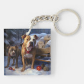 Pitbull Sneeuw Slede Kerst Decoratie Sleutelhanger (Achterkant)