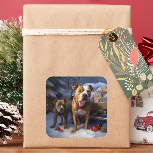 Pitbull Sneeuwkerstslinger Kerstversiering Vierkante Sticker (Feestdagen)