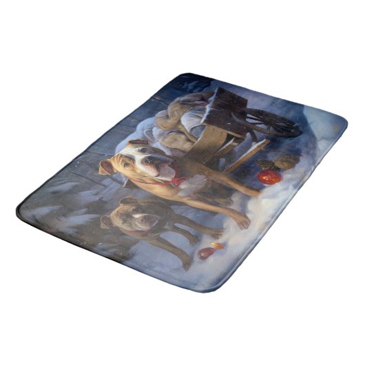 Pitbull Snowy Sleigh Kerst Decor Badmat (Gekanteld)