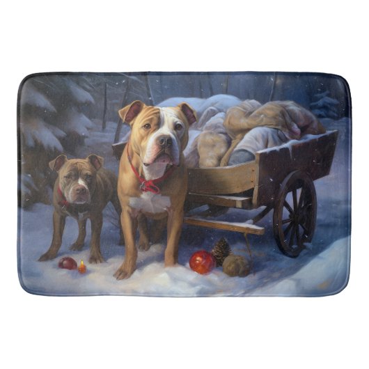 Pitbull Snowy Sleigh Kerst Decor Badmat (Voorkant)