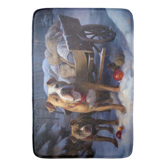 Pitbull Snowy Sleigh Kerst Decor Badmat (Voorkant Verticaal)