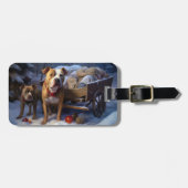 Pitbull Snowy Sleigh Kerst Decor Bagagelabel (Voorkant horizontaal)