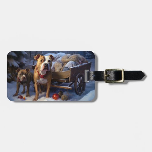 Pitbull Snowy Sleigh Kerst Decor Bagagelabel (Voorkant horizontaal)