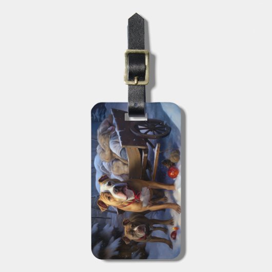 Pitbull Snowy Sleigh Kerst Decor Bagagelabel (Voorkant verticaal)