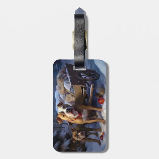 Pitbull Snowy Sleigh Kerst Decor Bagagelabel (Achterkant verticaal)