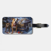 Pitbull Snowy Sleigh Kerst Decor Bagagelabel (Achterkant horizontaal)