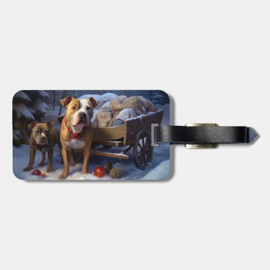 Pitbull Snowy Sleigh Kerst Decor Bagagelabel (Achterkant horizontaal)