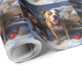 Pitbull Snowy Sleigh Kerst Decor Cadeaupapier (Rol Hoek)