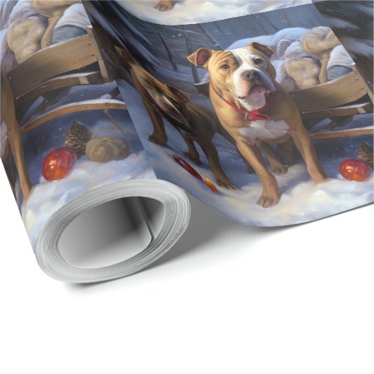 Pitbull Snowy Sleigh Kerst Decor Cadeaupapier (Rol Hoek)