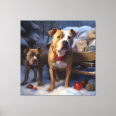 Pitbull Snowy Sleigh Kerst Decor Canvas Afdruk (Voorkant)