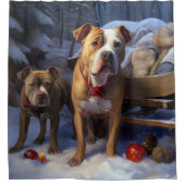 Pitbull Snowy Sleigh Kerst Decor Douchegordijn (Voorkant)