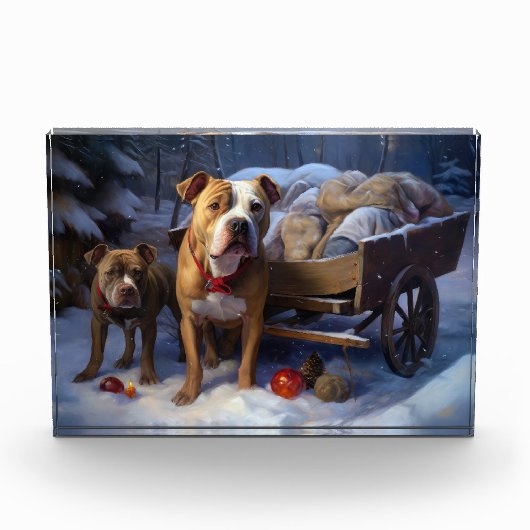 Pitbull Snowy Sleigh Kerst Decor Fotoblokken (Voorkant)