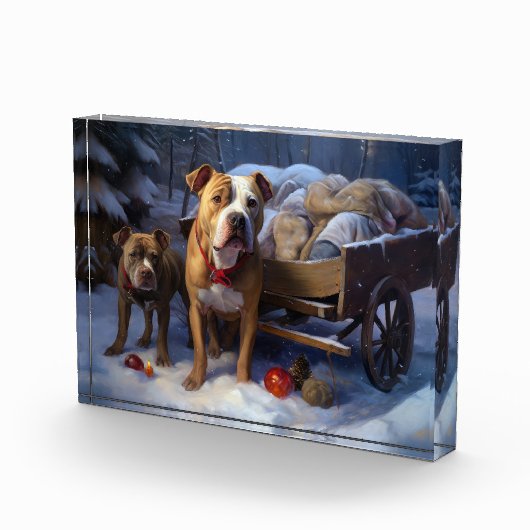 Pitbull Snowy Sleigh Kerst Decor Fotoblokken (Rechts)