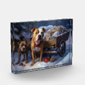 Pitbull Snowy Sleigh Kerst Decor Fotoblokken (Links)