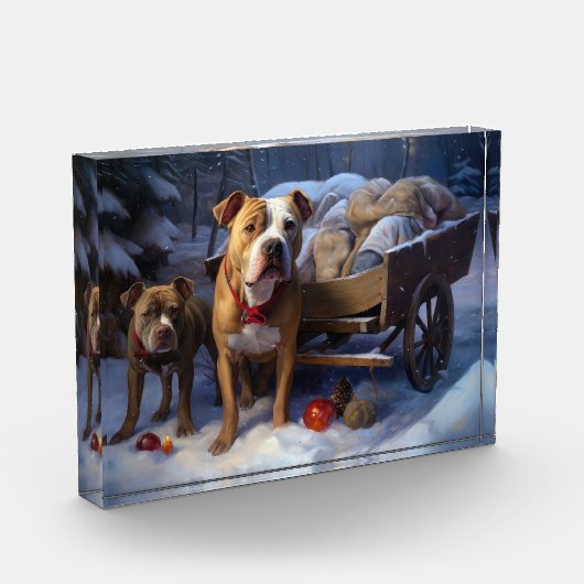 Pitbull Snowy Sleigh Kerst Decor Fotoblokken (Links)