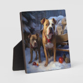 Pitbull Snowy Sleigh Kerst Decor Fotoplaat (Voorkant)