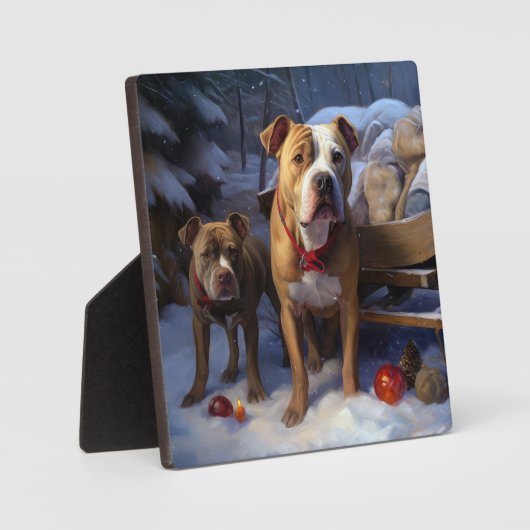 Pitbull Snowy Sleigh Kerst Decor Fotoplaat (Voorkant)