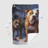Pitbull Snowy Sleigh Kerst Decor Golfhanddoek (Insitu)