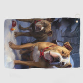 Pitbull Snowy Sleigh Kerst Decor Golfhanddoek (Horizontaal)