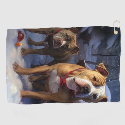 Pitbull Snowy Sleigh Kerst Decor Golfhanddoek (Horizontaal)