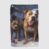 Pitbull Snowy Sleigh Kerst Decor Golfhanddoek (Voorkant)