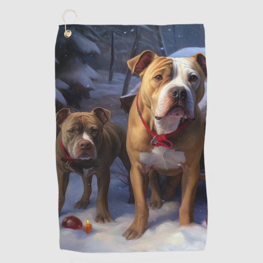 Pitbull Snowy Sleigh Kerst Decor Golfhanddoek (Voorkant)