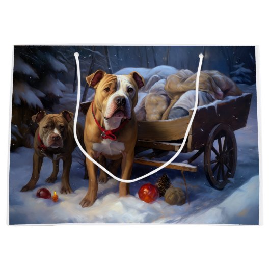Pitbull Snowy Sleigh Kerst Decor Groot Cadeauzakje (Voorkant)