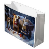 Pitbull Snowy Sleigh Kerst Decor Groot Cadeauzakje (Voorkant Gekanteld)