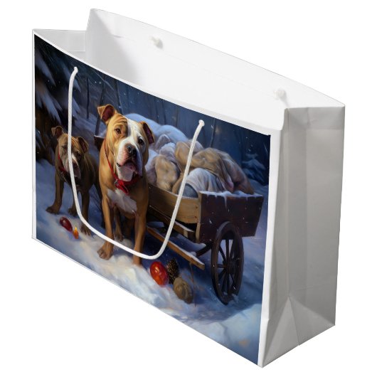 Pitbull Snowy Sleigh Kerst Decor Groot Cadeauzakje (Voorkant Gekanteld)