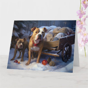 Pitbull Snowy Sleigh Kerst Decor Kaart