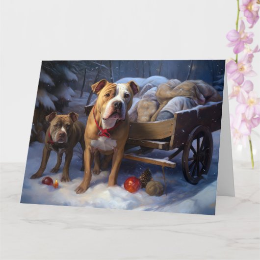 Pitbull Snowy Sleigh Kerst Decor Kaart (Orchidee)