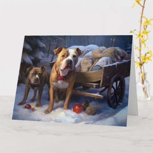 Pitbull Snowy Sleigh Kerst Decor Kaart (Gele Bloem)