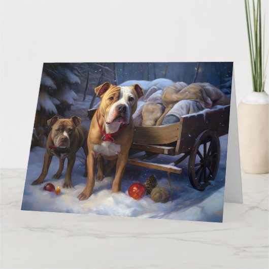Pitbull Snowy Sleigh Kerst Decor Kaart (Voorkant)