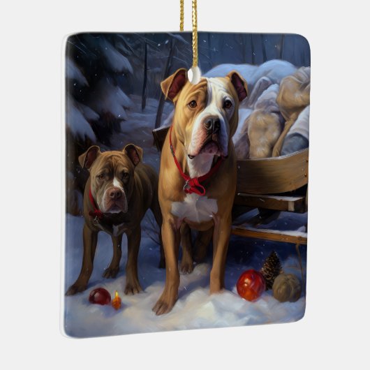 Pitbull Snowy Sleigh Kerst Decor Keramisch Ornament (Rechts)