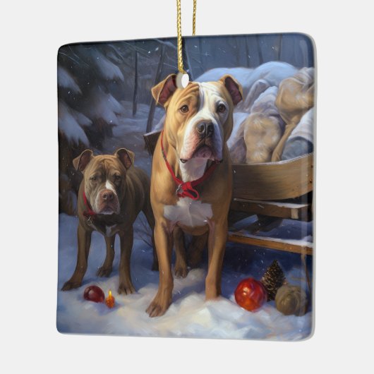 Pitbull Snowy Sleigh Kerst Decor Keramisch Ornament (Links)