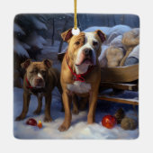 Pitbull Snowy Sleigh Kerst Decor Keramisch Ornament (Achterkant)