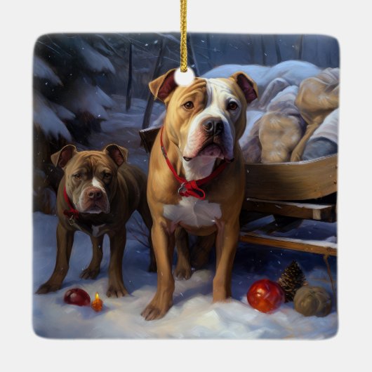 Pitbull Snowy Sleigh Kerst Decor Keramisch Ornament (Achterkant)