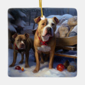 Pitbull Snowy Sleigh Kerst Decor Keramisch Ornament (Voorkant)