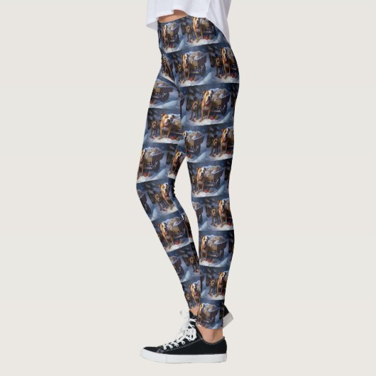 Pitbull Snowy Sleigh Kerst Decor Leggings (Links)