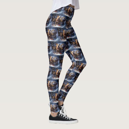 Pitbull Snowy Sleigh Kerst Decor Leggings (Rechts)