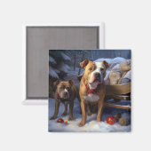 Pitbull Snowy Sleigh Kerst Decor Magneet (Voorkant / Achterkant)