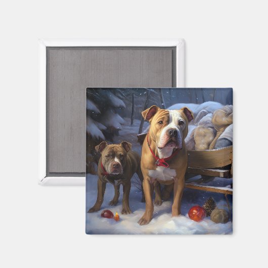 Pitbull Snowy Sleigh Kerst Decor Magneet (Voorkant / Achterkant)
