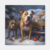Pitbull Snowy Sleigh Kerst Decor Magneet (Voorkant)